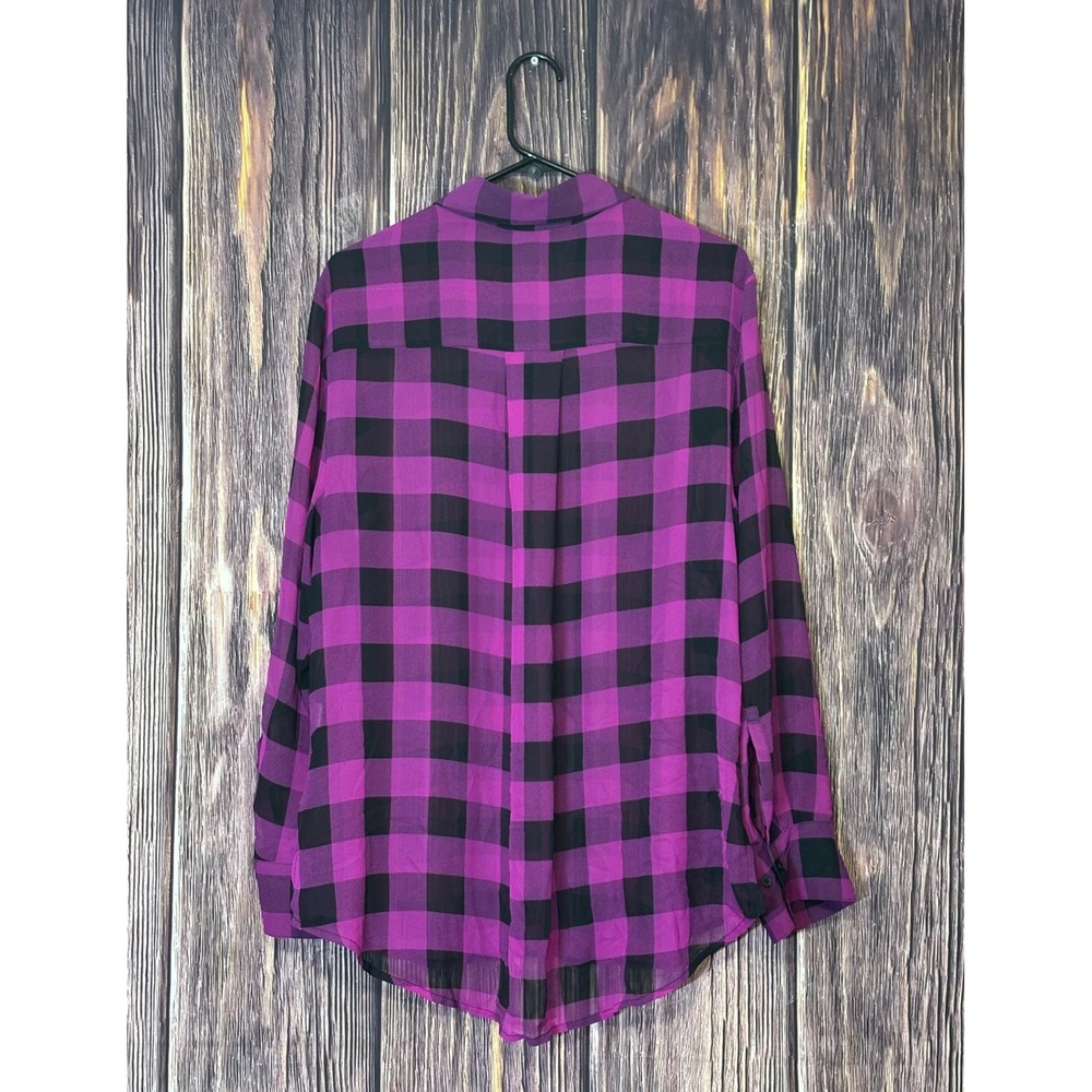 Lane Bryant Shirt Womens 14/16 Purple Black Buffalo Plaid Long Sleeve Button Up - Picture 2 of 13
